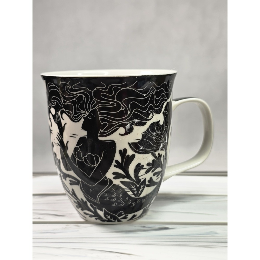 Gorgeous Large White/Black Porcelain MERMAID Coffee/Tea Mug by Karma